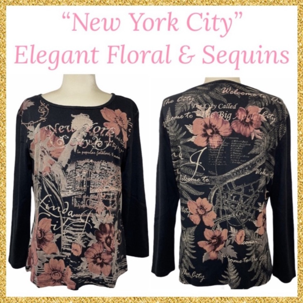 Vintage 90’s Y2K Sequins Top New York Elegant Floral Gems Statement Size X-Large